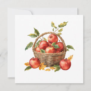 Cartão Cesta de maçãs em aquarela colheita de outono