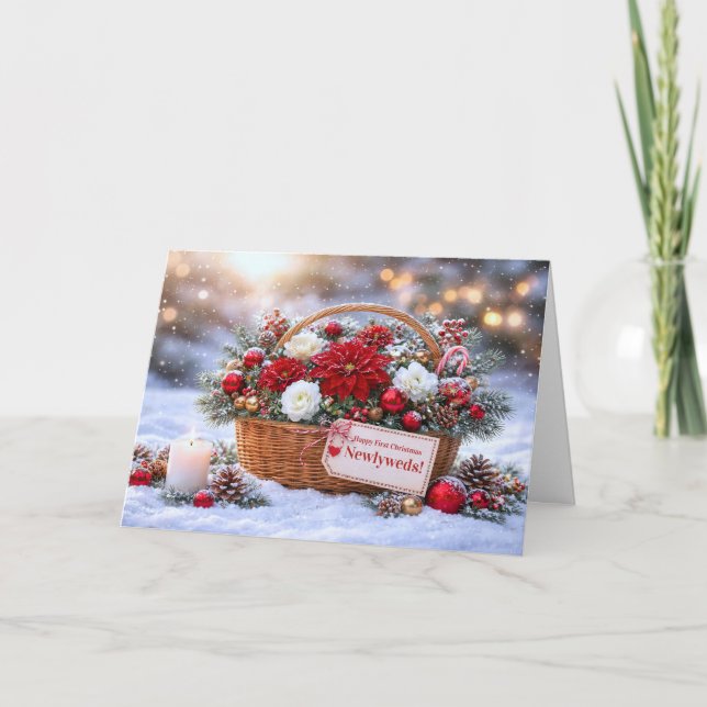 Cartão Cesta de Primeiras Flores de Natal Feliz  (Frente)