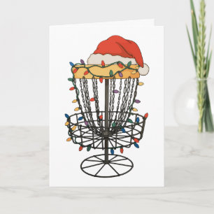 Cartão Cesto de Disco de Golfe Chapéu de Papai Noel Luzes