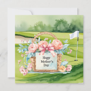 Cartão Cesto de flores do Dia das Mães no campo de golfe