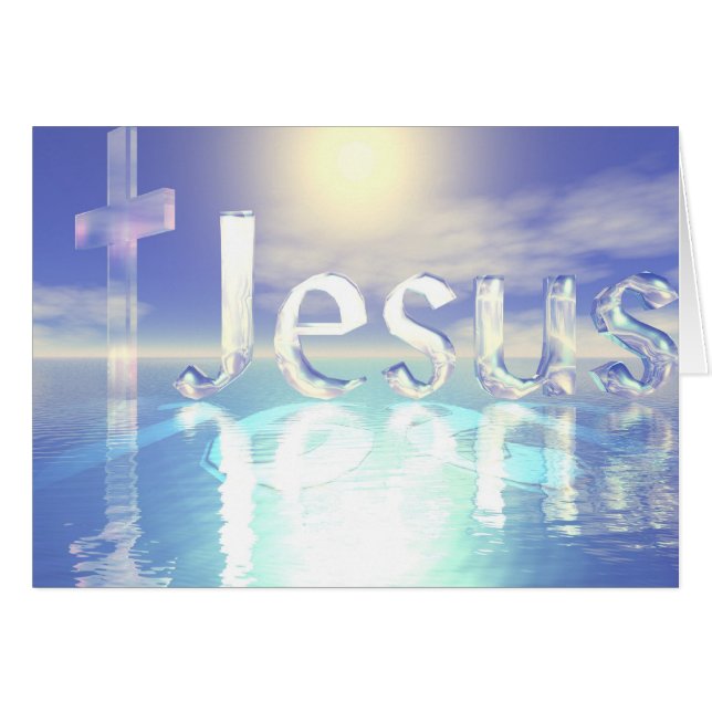 Cartão Céu azul de Jesus com cruz de vidro (Frente Horizontal)