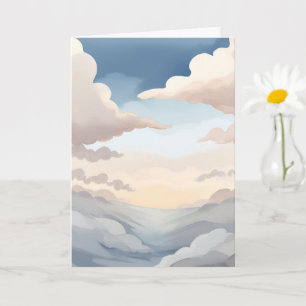 Cartão Céus Nublados Nuvens Azuis Celestes em Aquarela