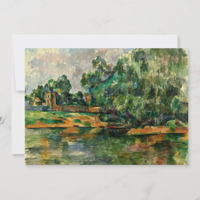 Cartão Cezanne - Riverbank, famosa pintura, (Frente)