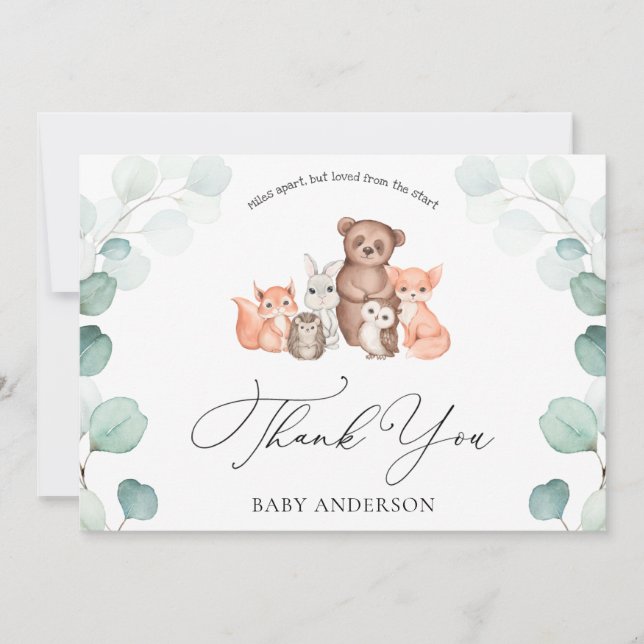 Cartão Chá de animais florestais por e-mail Obrigado Cart (Frente)