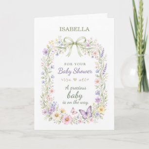 Cartão Chá de Bebê Neutro Floral Borboletas