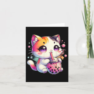 Cartão Chá de Boba de Gato Anime Japonês Kawaii Neko Chá