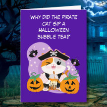 Chá de Bolhas com Gato Kawaii Pirata Diversão de H