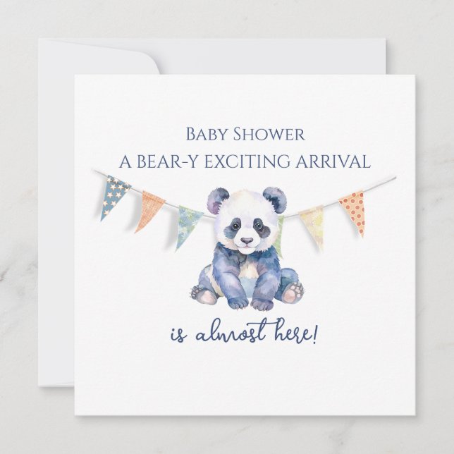 Cartão Chá de fraldas de bandeiras de panda de bebê com a (Frente)