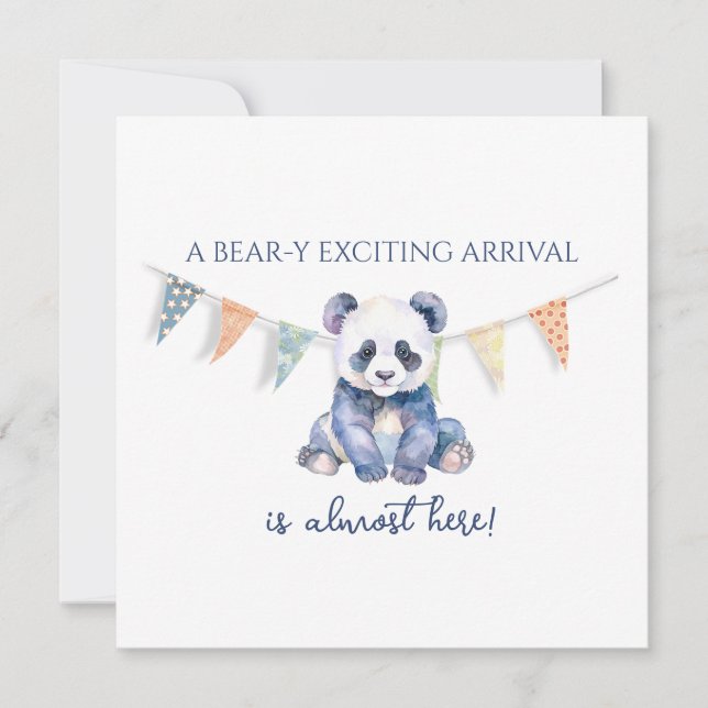 Cartão Chá de fraldas de bandeiras de panda de bebê com a (Frente)