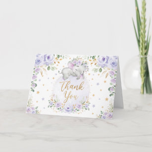 Cartão Chá de fraldas De Elefante Floral Chic Purple Obri