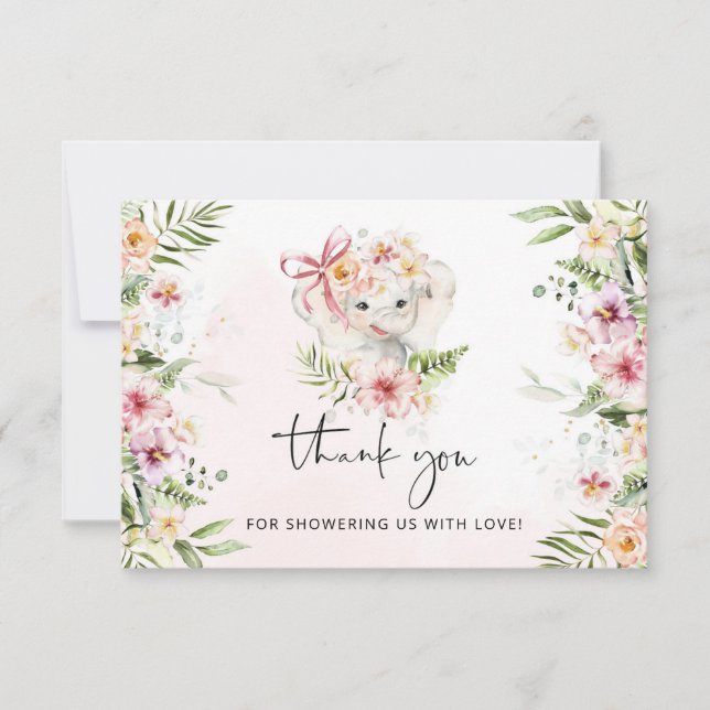 Cartão Chá de fraldas de elefante obrigado você (Frente)