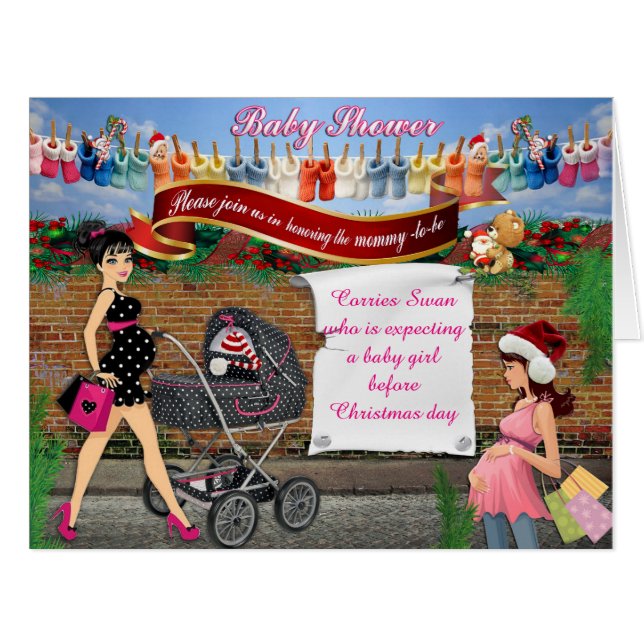 Cartão Chá de fraldas de Natal (Frente horizontal)