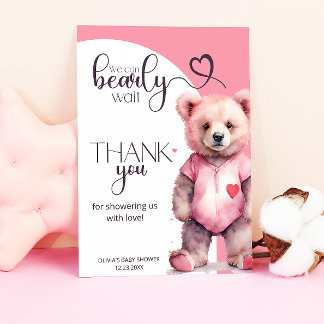 Cartão Chá de fraldas de urso bonitinho de aquarela Obrig