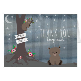 Cartão Chá de fraldas Noite De Rapariga Do Woodland Bear