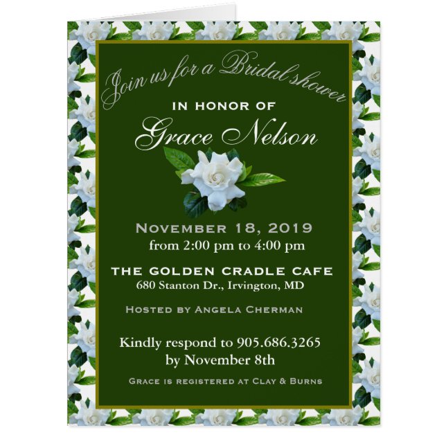 Cartão Chá de panela de Folhagem Verde de Gardenia Branca (Frente)