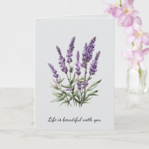 Cartão Chá de panela Romântica Lavanda Roxa Cinza Floral