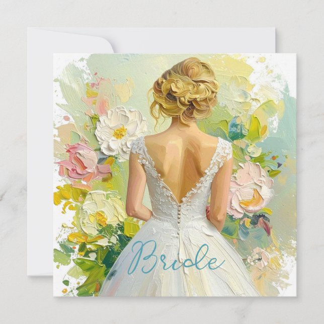 Cartão Chá de panela White Dress no fundo do abstrato (Frente)