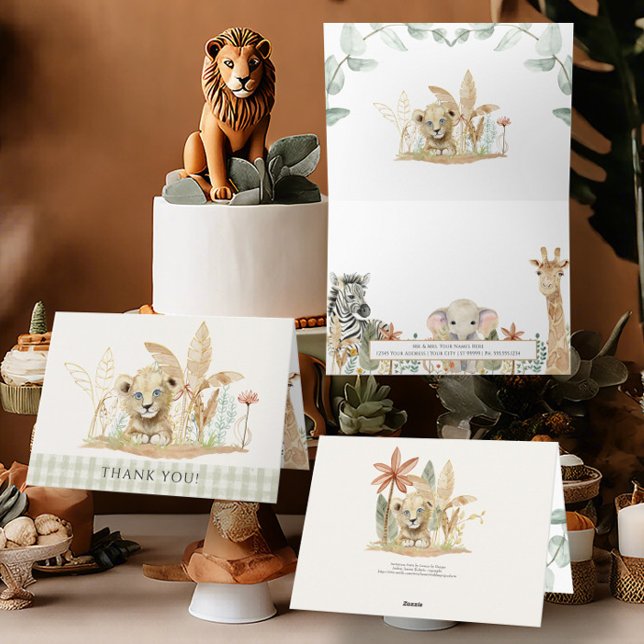Cartão Chá Safari Little King Lion Zebra Giraffe (Criador carregado)