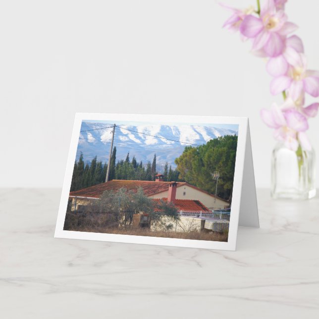 Cartão Chalet Espanhol e Montanhas Snowy (Orquídea)