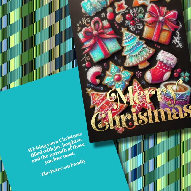 Cartão Chalk Desenhando Cookies de Natal Decorados Castan (Criador carregado)