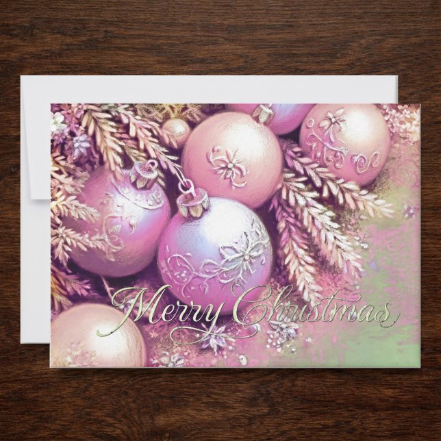 Cartão Chalk Drawing Soft Pinks Christmas Ornaments (Criador carregado)