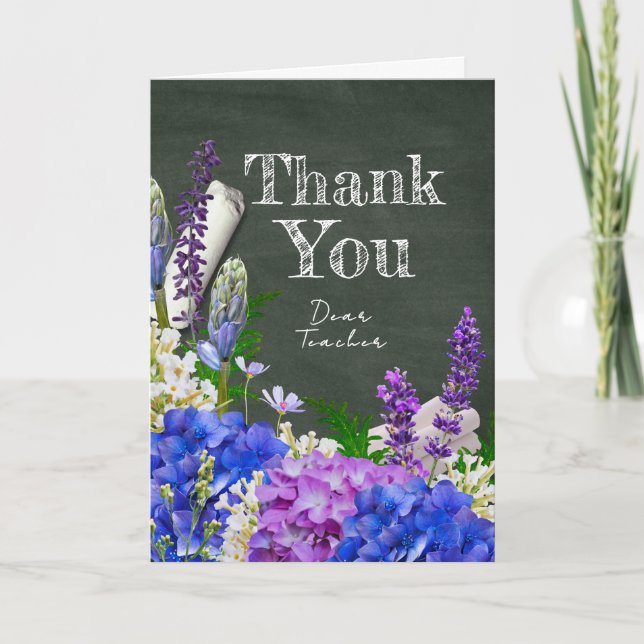 Cartão Chalkboard Floral Teacher Photo Thank You Card (Frente)