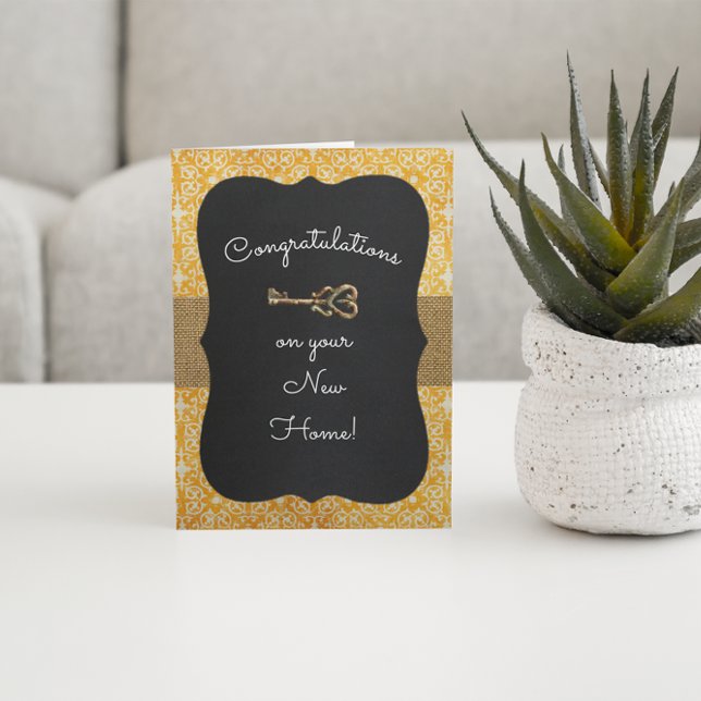 Cartão Chalkboard Lock & Key Housewarming Card (Criador carregado)
