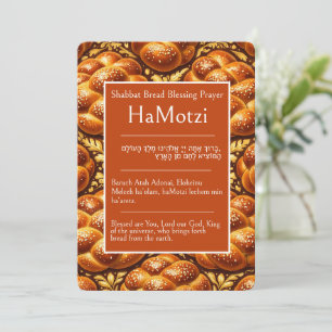 Cartão Challah, Pão da Shabat Bênção Oração, HaMotzi, 