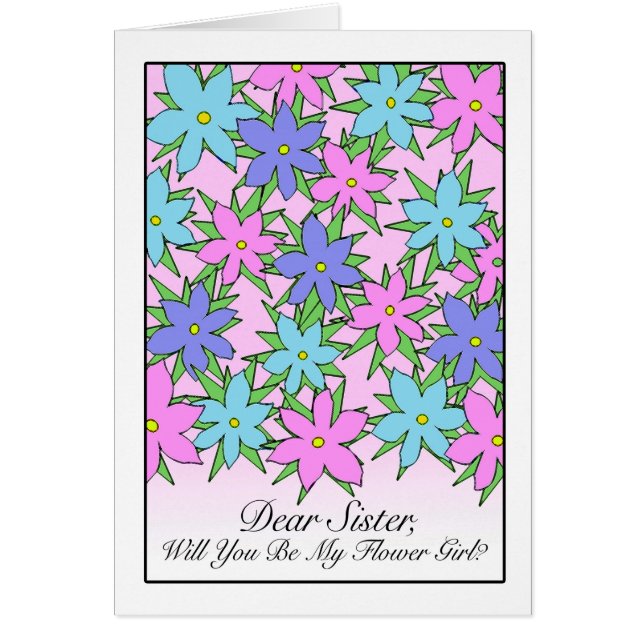 Cartão Chamada de Garota Flor para Irmã, Pastel Flores (Frente)