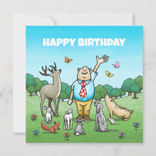 Cartão Chamando Todos os Animais para um Feliz Aniversári (Frente)