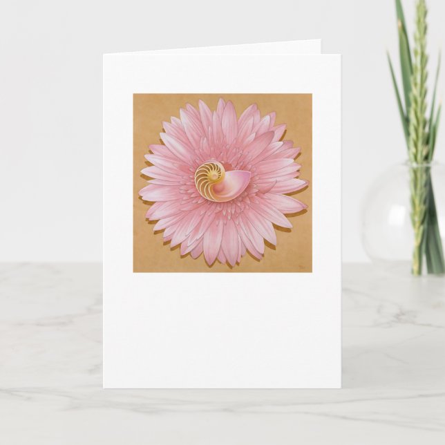 Cartão Chambered Nautilus & Pink flower (Frente)