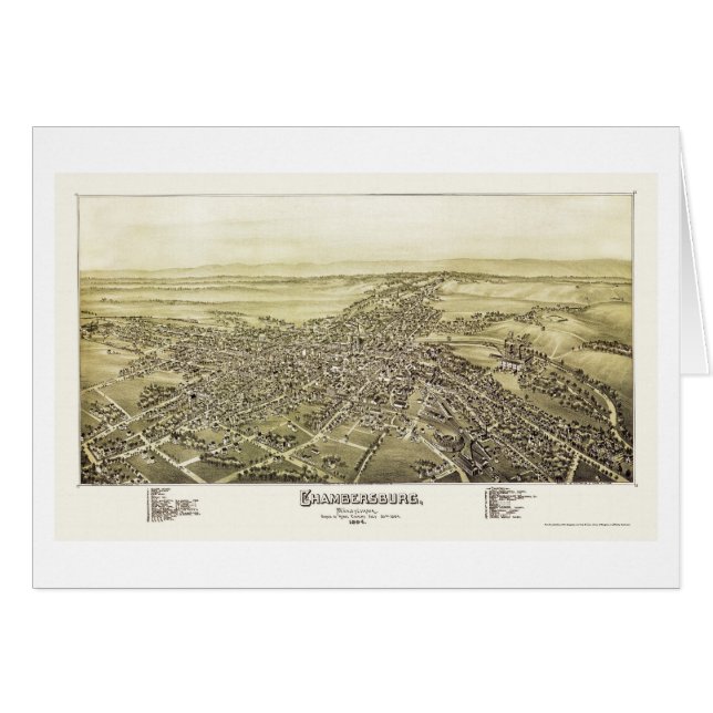 Cartão Chambersburg, mapa panorâmico do PA - 1894 (Frente Horizontal)