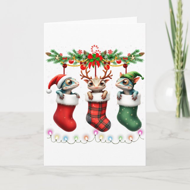 Cartão Chameleon In Christmas Socks Lights Chameleon Xmas (Frente)
