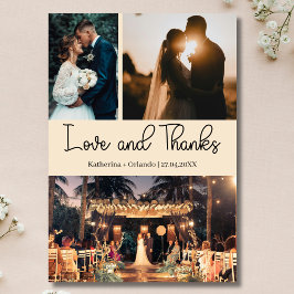 Cartão Champagne Amor e Agradecimento Três Fotos Casament