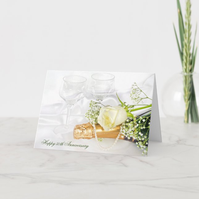 Cartão champagne e rosa de aniversário (Frente)