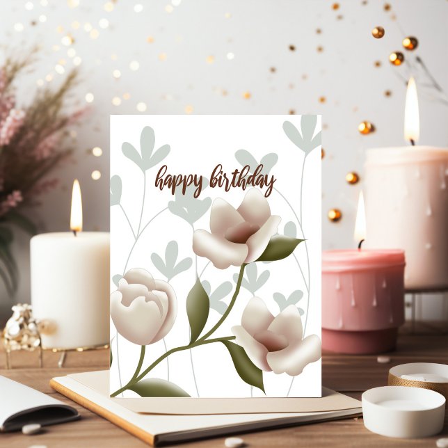 Cartão Champagne Floral Birthday Card (Unique Birthday Cards: Geometric and Flat Art styles featuring florals, animals, and modern designs
)