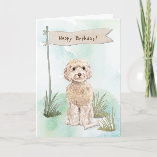Cartão Champanhe Cockapoo Cachorro Sob Sinal De Aniversár (Frente)