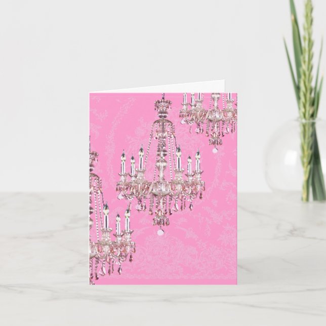 Cartão Chandelier~Estilo francês cor-de-rosa cintilante (Frente)