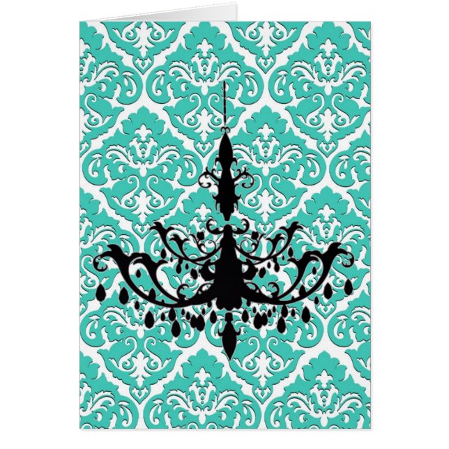 Cartão Chandelier Silhouette Teal Damask (Frente)