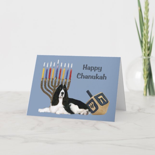 Cartão Chanukah Menorah Dre, espanhol inglês (Frente)