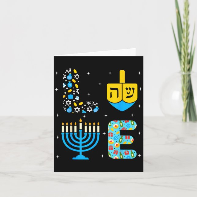 Cartão Chanukah Menorah Dreidel Icons Hanukkah Love Celeb (Frente)