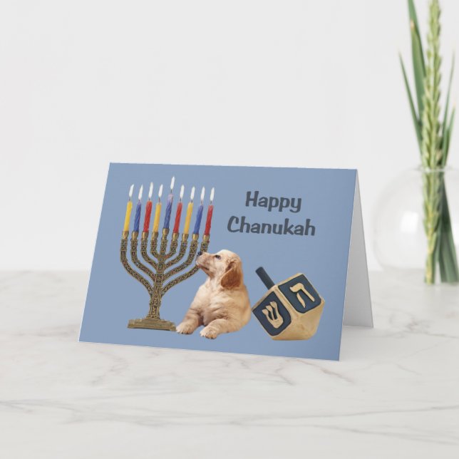 Cartão Chanukah para Retriever ouro Menorah Dreide (Frente)