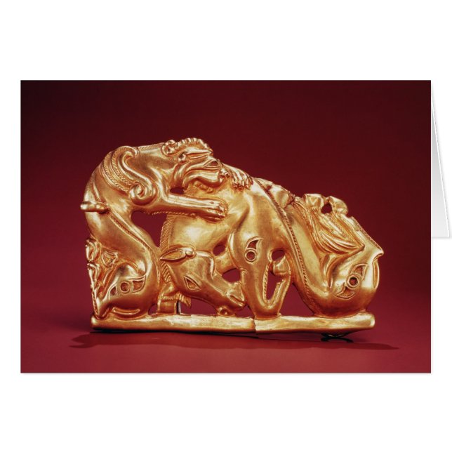 Cartão Chapa que descreve um grifo que ataca um cavalo (Frente Horizontal)