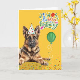 Cartão Chapéu de Aniversário Amarelo do Cão Pastor Alemão