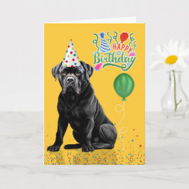 Cartão Chapéu de Aniversário Amarelo para Cão Cane Corso
