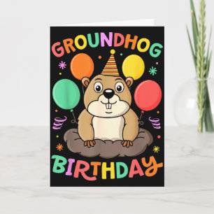 Cartão Chapéu de Aniversário do Dia da Marmota Balões Ret