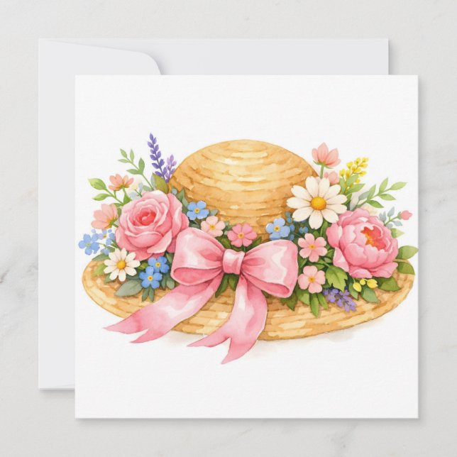 Cartão Chapéu de aquarela com flores em flor  (Frente)
