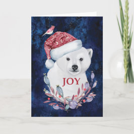 Cartão Chapéu de Bebê de Urso Polar Pássaro Natal Alegria