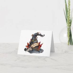 Cartão Chapéu de bruxa de Halloween aquarela e decorações
