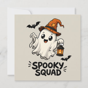 Cartão Chapéu de Bruxa Fantasma Fofo Halloween Boo Crew